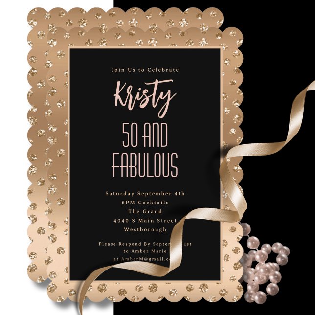 50 and Fabulous Blush Pink Black Scallop Birthday  Invitation (Creator Uploaded)