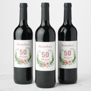 50 and fabulous blush pink modern personalised wine label