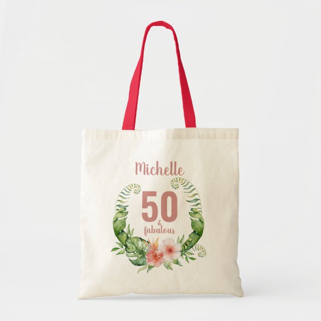 50 and fabulous blush pink personalised birthday tote bag (Front)