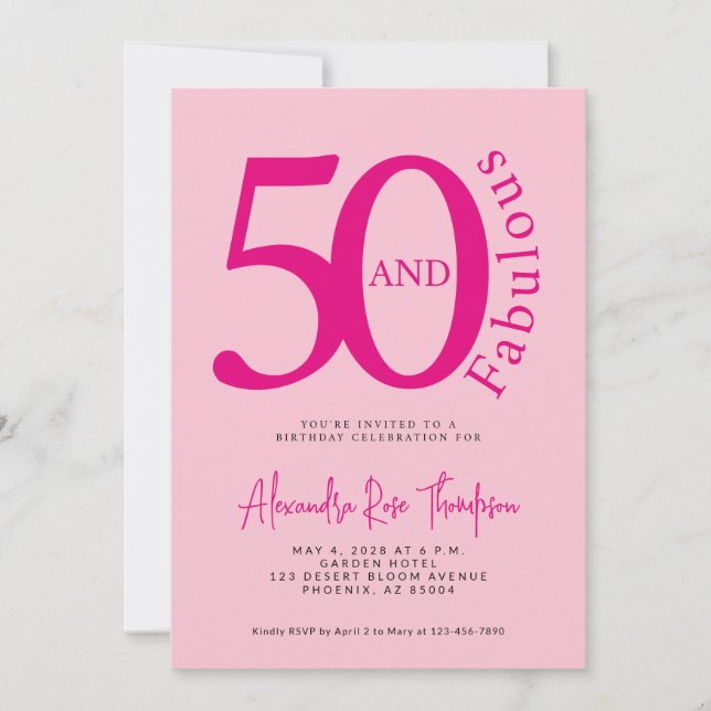 50 and Fabulous Blush Pink Script 50th Birthday Invitation (Front)