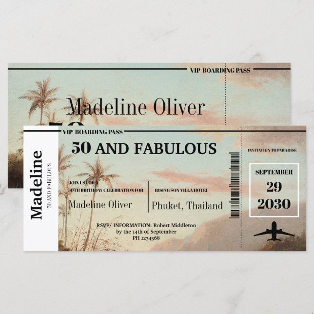 50 and Fabulous Boarding Pass Tropical Birthday (Front/Back)