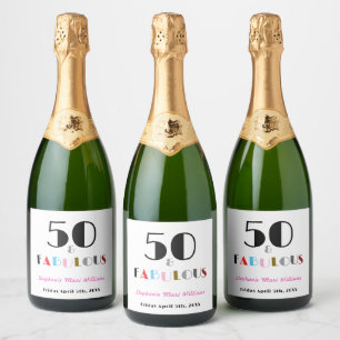 50 and Fabulous Bold Art Deco 50th Birthday Party Sparkling Wine Label