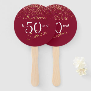  50 and Fabulous Burgundy 50th Birthday  Hand Fan