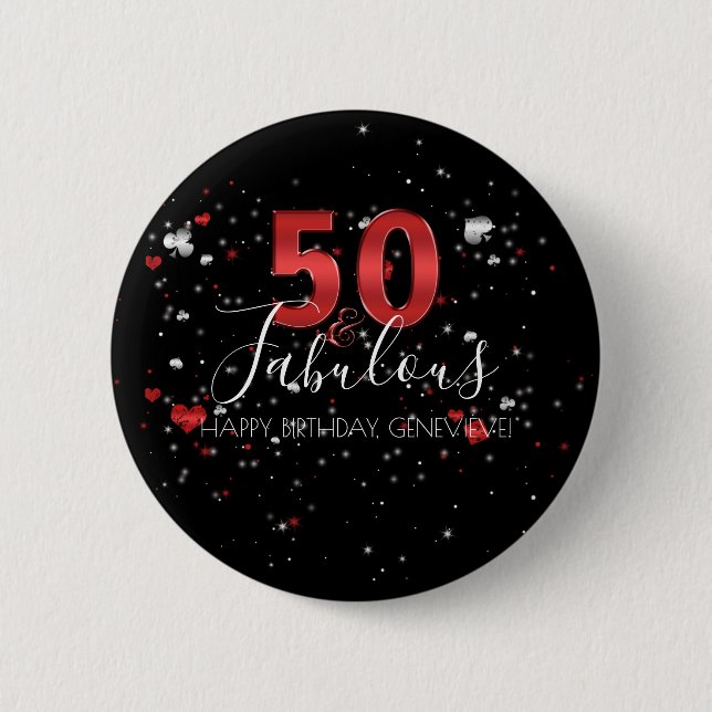 50 and Fabulous | Casino Vegas Birthday 6 Cm Round Badge (Front)