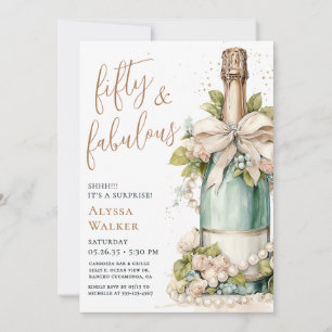 50 And Fabulous Champagne Bottle Surprise Party Invitation