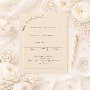 50 and fabulous champagne gold birthday invitation
