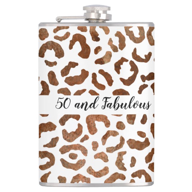 50 and Fabulous Cheetah Print Abstract Hip Flask (Front)