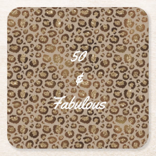 50 and Fabulous Cheetah Print Square Paper Coaster