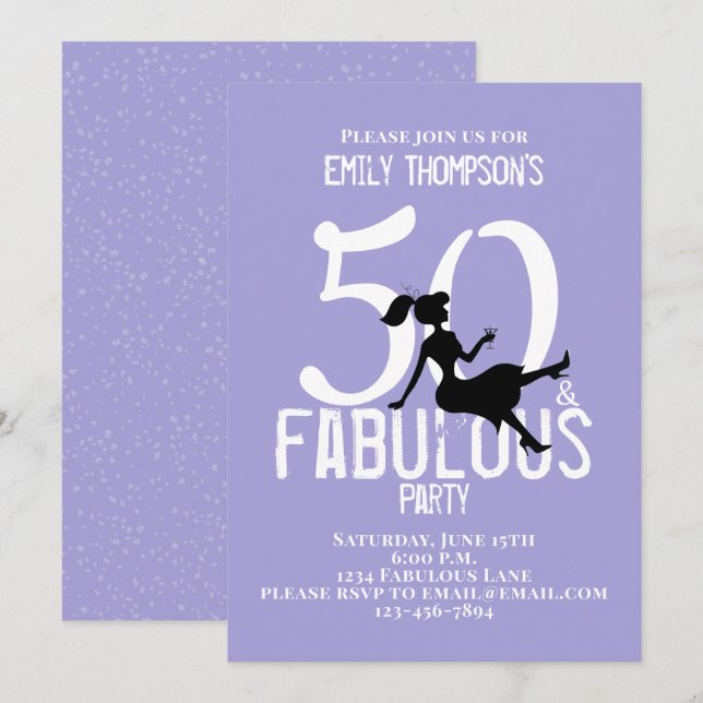 50 and Fabulous Chic Cute Party Girl Silhouette  Invitation (Front/Back)
