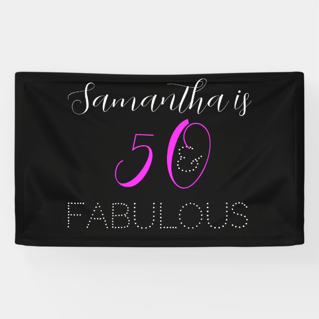 50 and fabulous Chic Hot Pink Black 50th Birthday Banner (Horizontal)