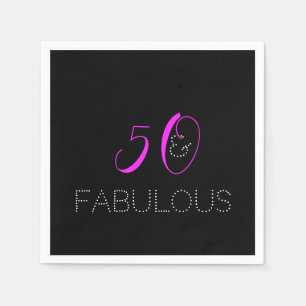 50 and fabulous Chic Hot Pink Black Birthday Napkin