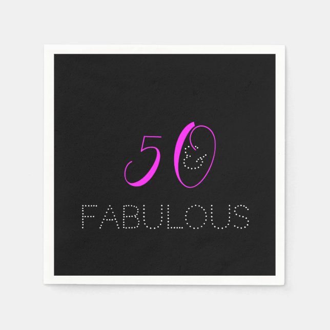 50 and fabulous | Chic Hot Pink Black Birthday Napkin (Front)