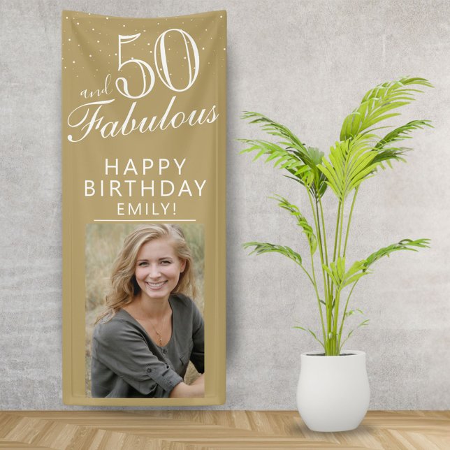 50 and Fabulous Chic Script Golden Photo Party  Banner (Creator Uploaded)