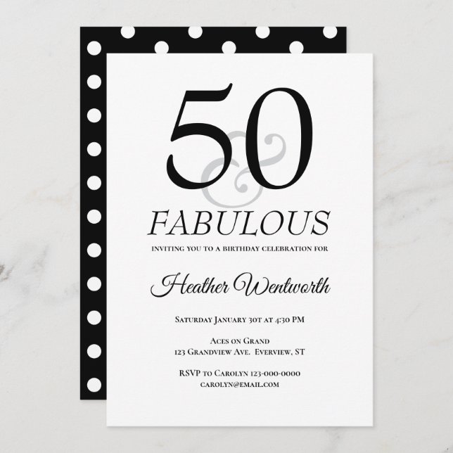 50 and Fabulous Classic Dots 50th Birthday Invitation (Front/Back)