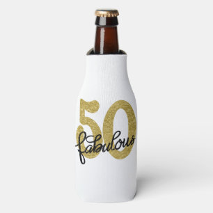 50 and Fabulous   Classy Gold Black and White Bottle Cooler