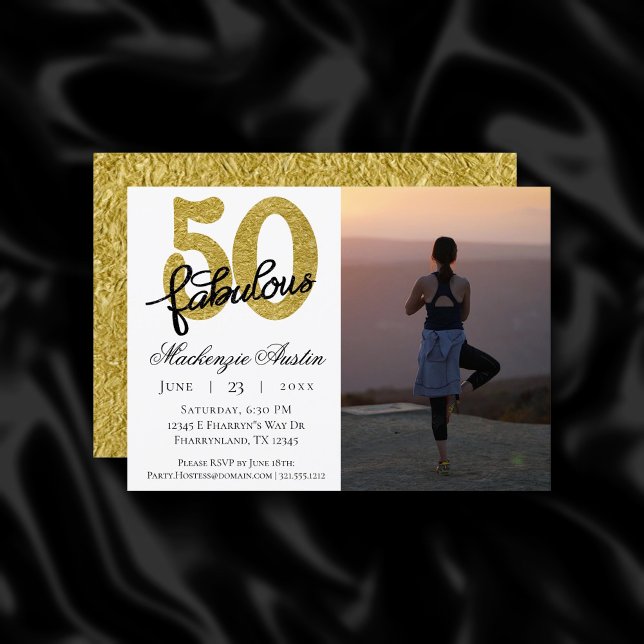 50 and Fabulous | Classy Gold Black and White Invitation (Creator Uploaded)