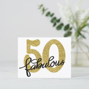 50 and Fabulous Classy Gold Black and White Postcard