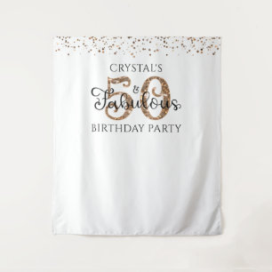 50 AND FABULOUS Copper Gold Party Backdrop Tapestry