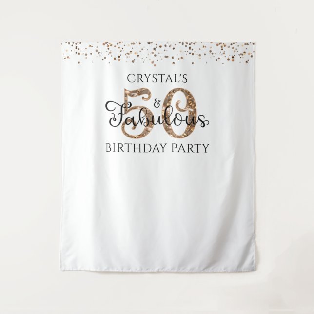 50 AND FABULOUS Copper Gold Party Backdrop Tapestry (Front)