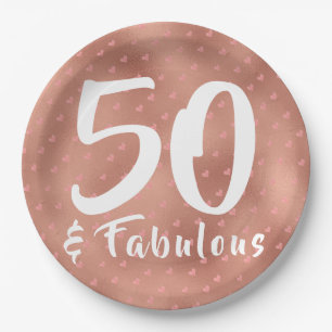 50 and Fabulous Copper  Hearts Birthday  Paper Plate
