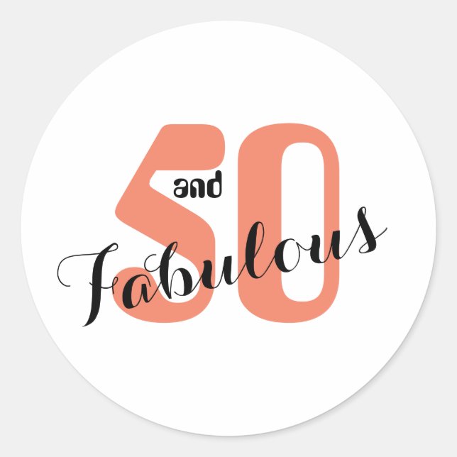50 and Fabulous Coral 50th Birthday Envelope Classic Round Sticker (Front)