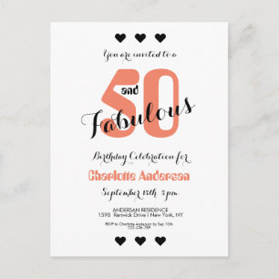 50 and Fabulous Coral 50th Birthday Invitation Postcard