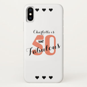 50 and Fabulous Coral Black Script 50th Birthday iPhone X Case