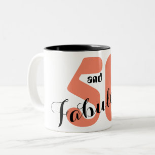 50 and Fabulous Coral Black Script 50th Birthday Two-Tone Coffee Mug