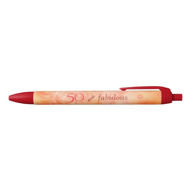 50 and fabulous Coral Rose Personalised Black Ink Pen (Top)
