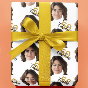 50 and Fabulous Custom Face Photo Wrapping Paper
