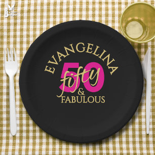 50 and Fabulous Custom Name Fiftieth Birthday Paper Plate