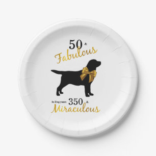 50 and Fabulous - Dog Lover Black Gold Cute Funny Paper Plate