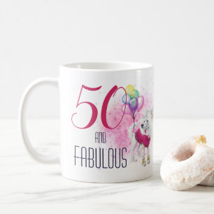 50 and Fabulous Dog Watercolor Pink Coffee Mug