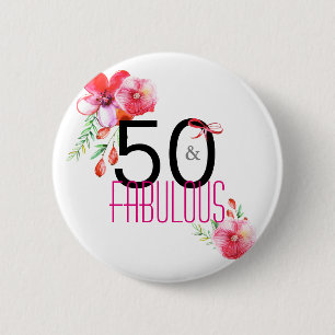 50 and Fabulous Elegant 50th Birthday Party 6 Cm Round Badge
