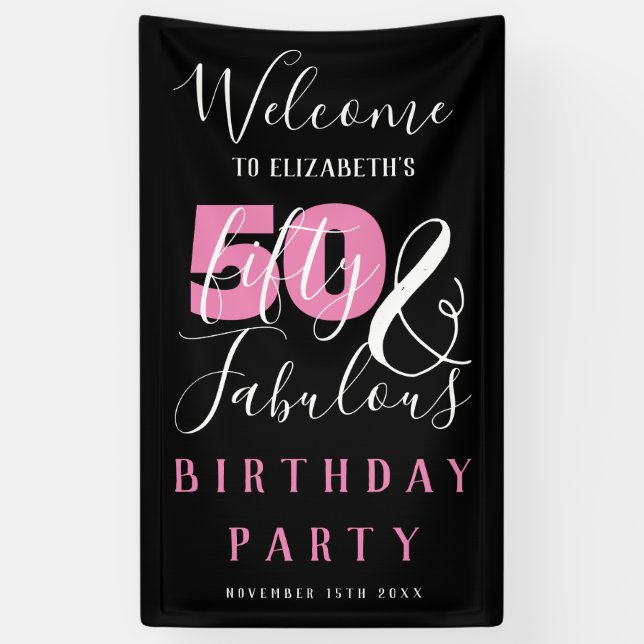 50 And Fabulous Elegant 50th Birthday Party Banner (Vertical)
