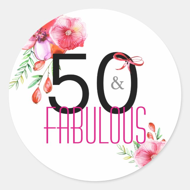 50 and Fabulous Elegant 50th Birthday Party Classic Round Sticker (Front)
