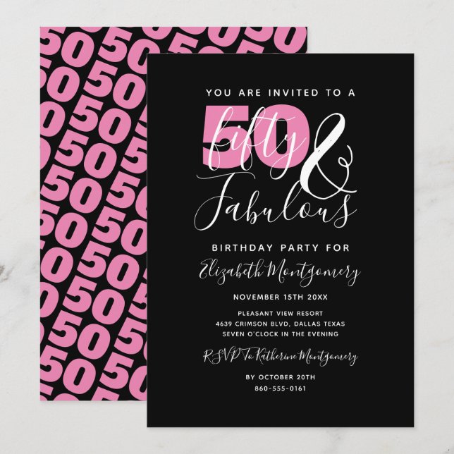 50 And Fabulous Elegant 50th Birthday Party Invitation (Front/Back)