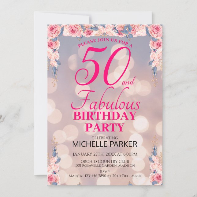 50 and Fabulous Elegant 50th Birthday Party Invitation (Front)