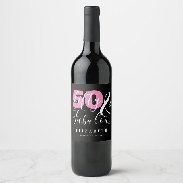 50 And Fabulous Elegant 50th Birthday Party Wine Label (Front)