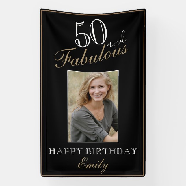 50 and Fabulous Elegant 50th Birthday Photo  Banner (Vertical)