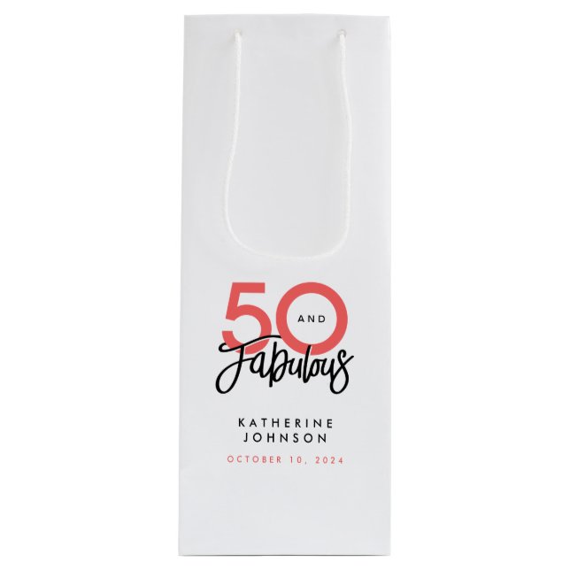 50 and Fabulous Elegant 50th Birthday  Wine Gift Bag (Front)