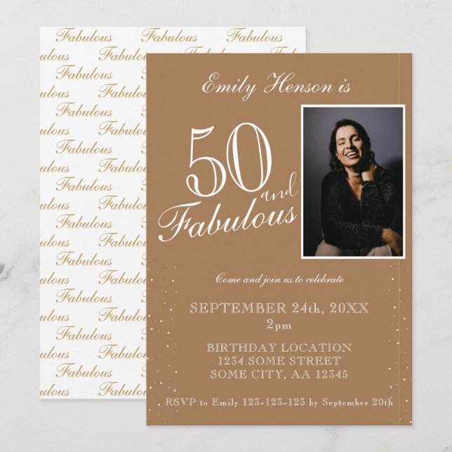 50 and Fabulous Elegant Beige Photo Birthday  Invitation (Front/Back)