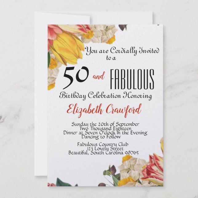 50 and Fabulous Elegant Birthday Party Invitation (Front)
