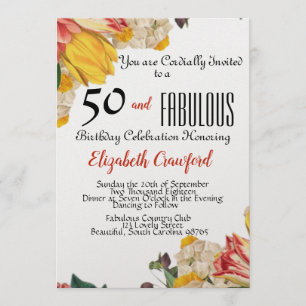 50 and Fabulous Elegant Birthday Party Invitation