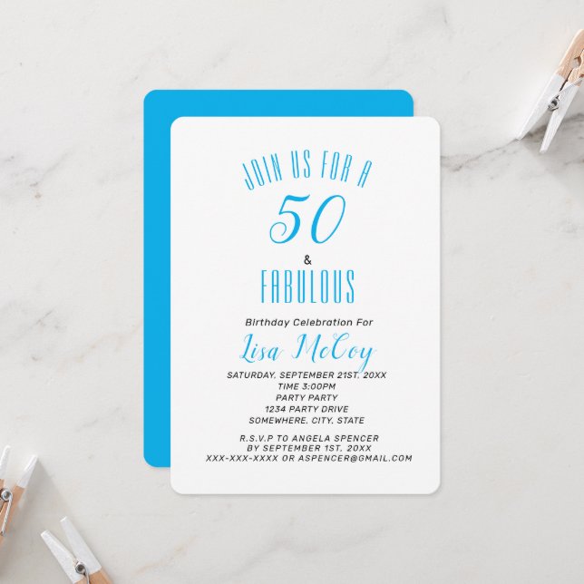50 And Fabulous Elegant Birthday Party Invitation (Front/Back In Situ)
