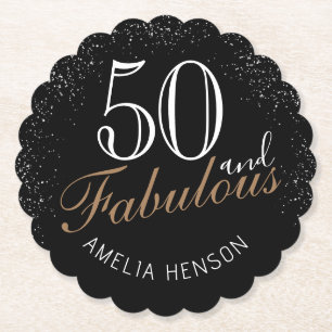 50 and Fabulous Elegant Black 50th Birthday Paper Coaster
