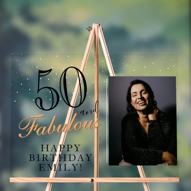 50 and Fabulous Elegant Black 50th Birthday Photo Acrylic Sign (Neutral)