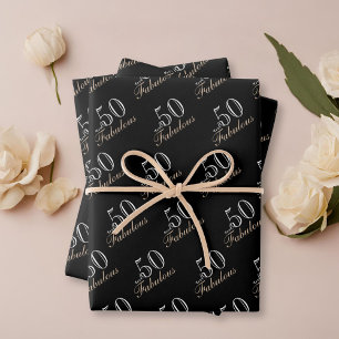 50 and Fabulous Elegant Black 50th Birthday Wrapping Paper Sheet