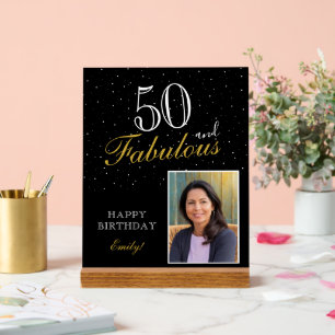 50 and Fabulous Elegant Black Birthday Photo Acrylic Sign