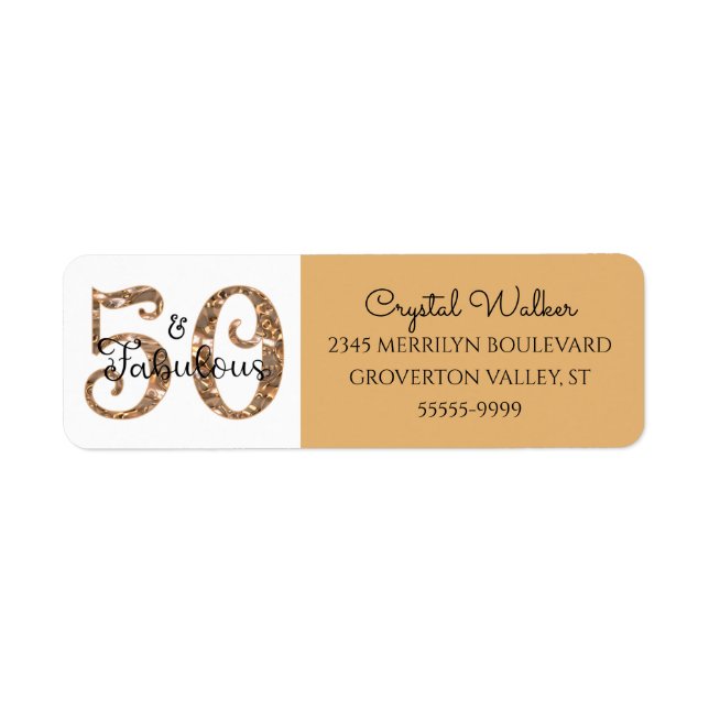 50 AND FABULOUS Elegant Copper Gold Return Address (Front)